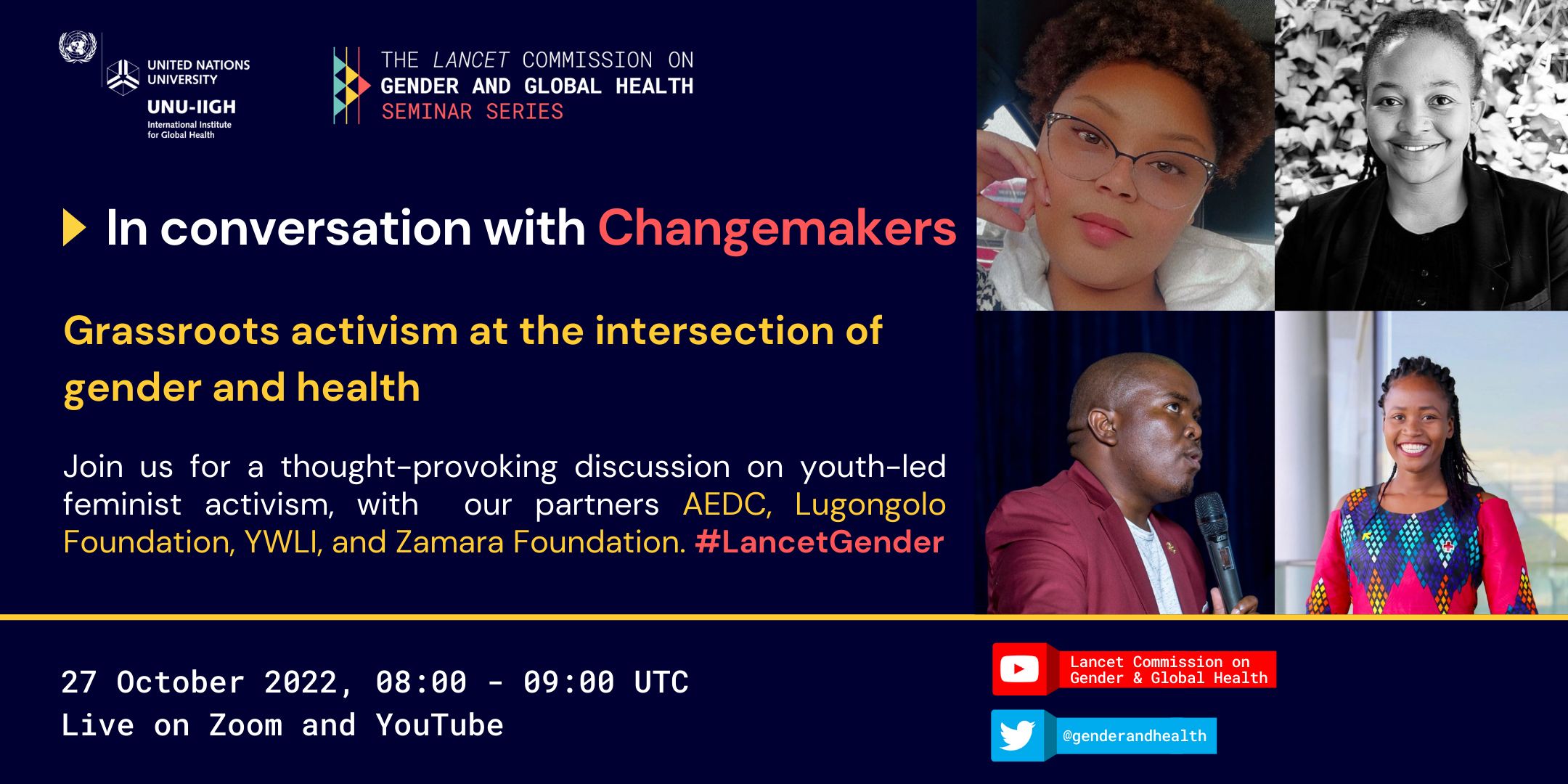 Poster for In Conversation With Changemakers featuring the four speakers.